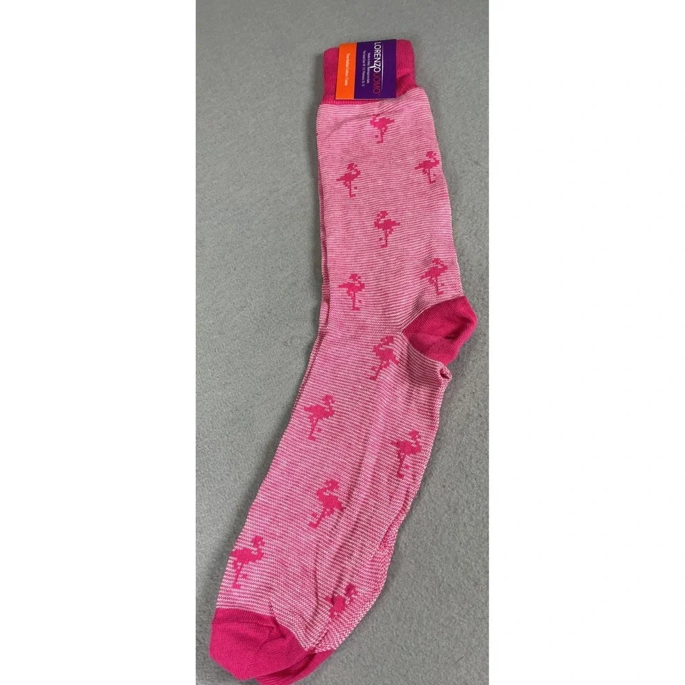 Lorenzo Uomo Pink Flamingo Dress Socks Fine Italian Cotton Size 10-13 NWT